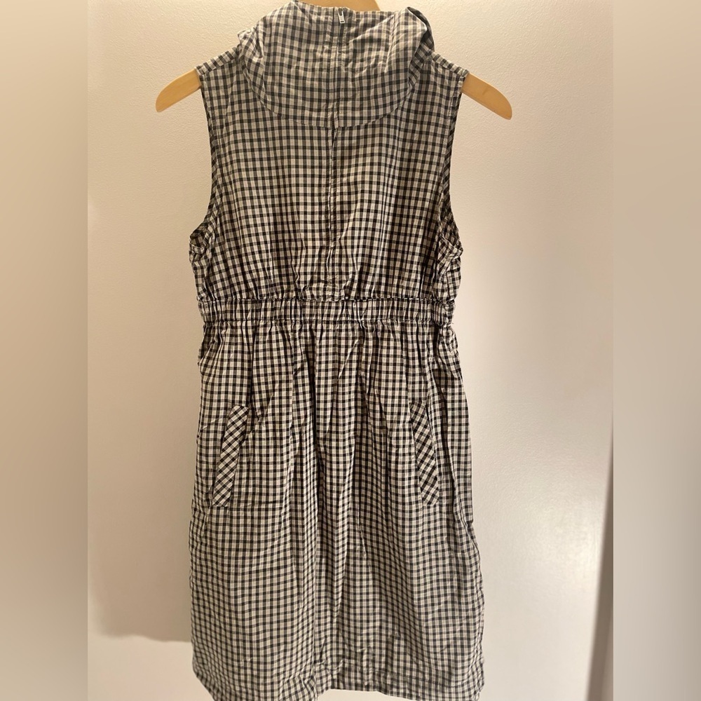 Nili Lotan Black and White Gingham Midi Dress with Hood - Picture 3 of 9